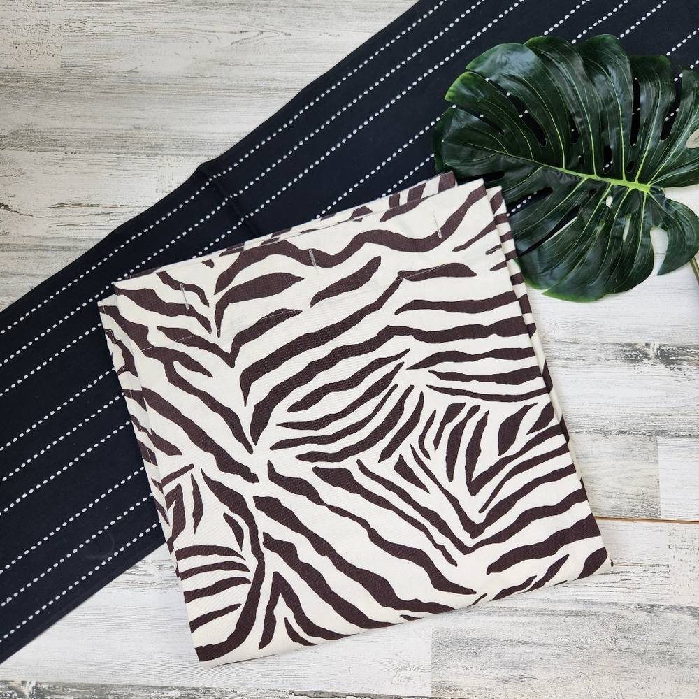 Pottery Barn Zebra Print Animal Print Cotton Shower Curtain Cream Brown